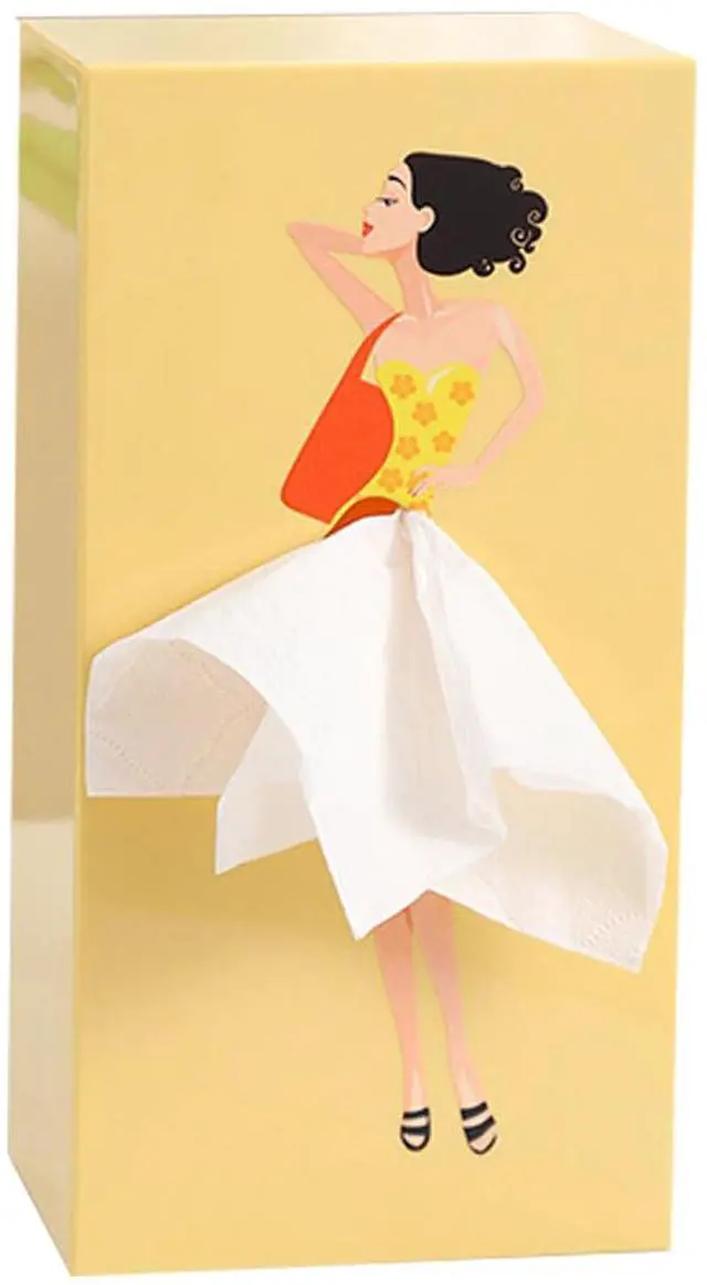 Main image of Cartoon Girl Tissue Box,Lady Skirt Tissue Box Cover,Creative Tissue Boxes Holder Cute Lady Skirt Tissue Box for House Bathroom Living Room Bedroom Facial Tissues Office (Yellow)