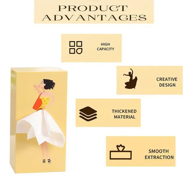 Alt view image 4 of 7 - Cartoon Girl Tissue Box,Lady Skirt Tissue Box Cover,Creative Tissue Boxes Holder Cute Lady Skirt Tissue Box for House Bathroom Living Room Bedroom Facial Tissues Office (Yellow)