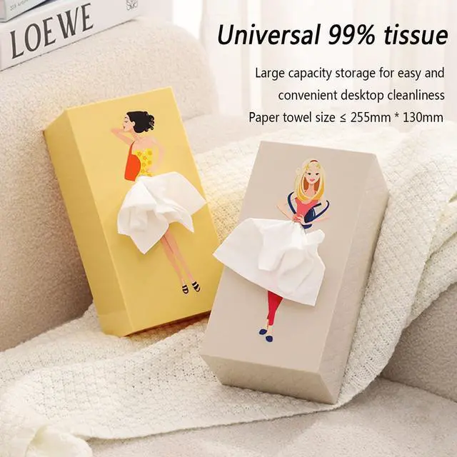 Alt view image 3 of 7 - Cartoon Girl Tissue Box,Lady Skirt Tissue Box Cover,Creative Tissue Boxes Holder Cute Lady Skirt Tissue Box for House Bathroom Living Room Bedroom Facial Tissues Office (Yellow)