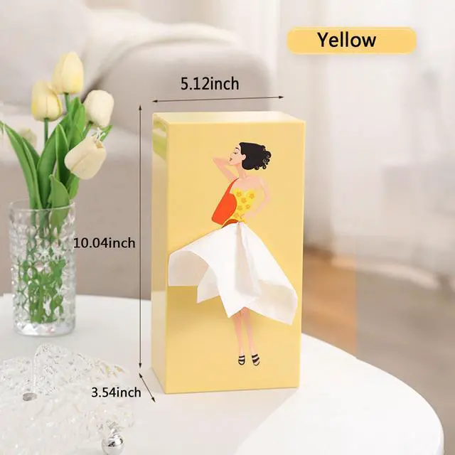 Alt view image 2 of 7 - Cartoon Girl Tissue Box,Lady Skirt Tissue Box Cover,Creative Tissue Boxes Holder Cute Lady Skirt Tissue Box for House Bathroom Living Room Bedroom Facial Tissues Office (Yellow)