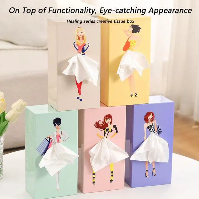 Alt view image 7 of 7 - Cartoon Girl Tissue Box,Lady Skirt Tissue Box Cover,Creative Tissue Boxes Holder Cute Lady Skirt Tissue Box for House Bathroom Living Room Bedroom Facial Tissues Office (Yellow)