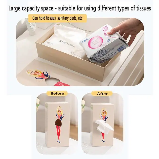 Alt view image 5 of 7 - Cartoon Girl Tissue Box,Lady Skirt Tissue Box Cover,Creative Tissue Boxes Holder Cute Lady Skirt Tissue Box for House Bathroom Living Room Bedroom Facial Tissues Office (Yellow)