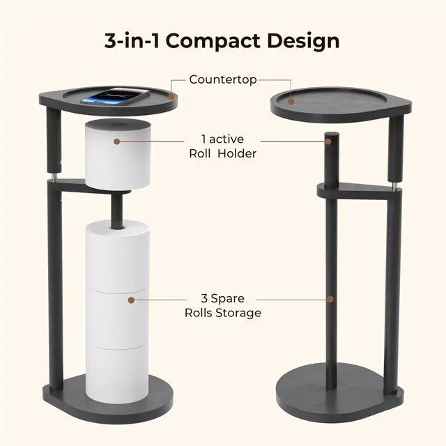 Alt view image 2 of 7 - Toilet Paper Holder Stand, Free Standing Toilet Paper Roll Holder, Modern Bathroom Toilet Tissue Dispenser Organizer, Corner-Adaptive Design for Bathroom