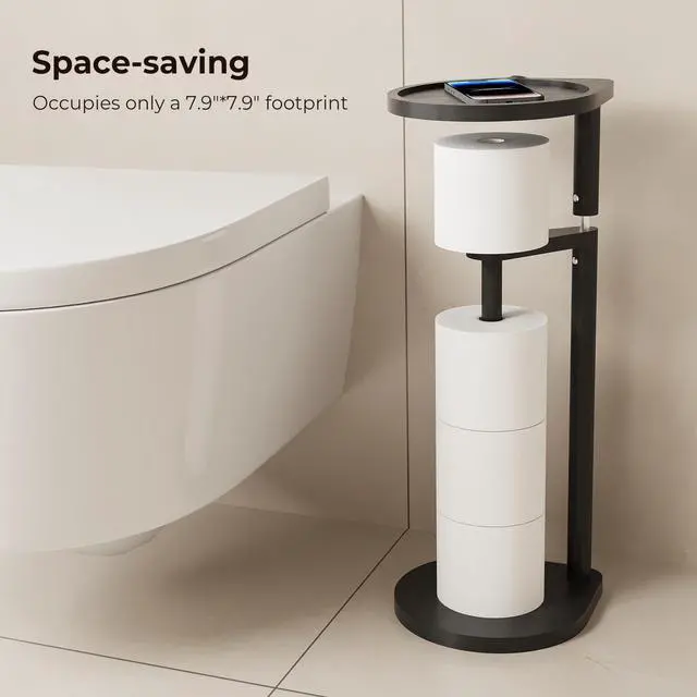 Alt view image 7 of 7 - Toilet Paper Holder Stand, Free Standing Toilet Paper Roll Holder, Modern Bathroom Toilet Tissue Dispenser Organizer, Corner-Adaptive Design for Bathroom