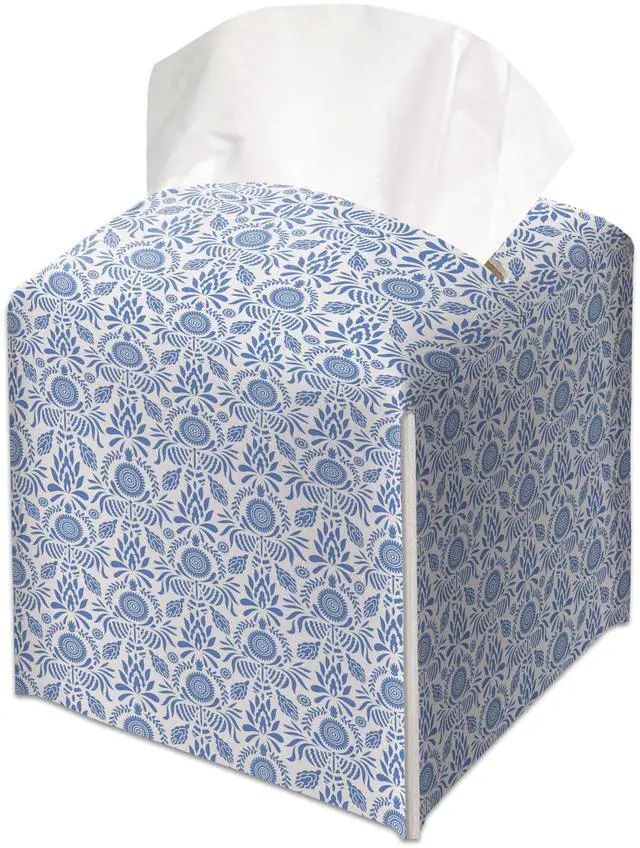 Main image of Bohemian Folklore Blue Decorative Leather Tissue Box Cover - Tissue Box Holder Gifts for Women Family and Friends Funny Unique Home Decor Decorative for Kids Room Kitchen Bathroom Office - A36