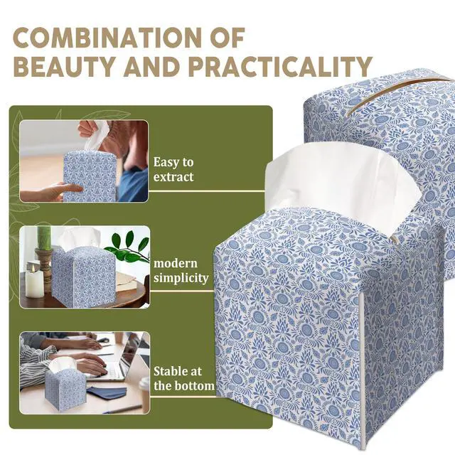 Alt view image 5 of 6 - Bohemian Folklore Blue Decorative Leather Tissue Box Cover - Tissue Box Holder Gifts for Women Family and Friends Funny Unique Home Decor Decorative for Kids Room Kitchen Bathroom Office - A36