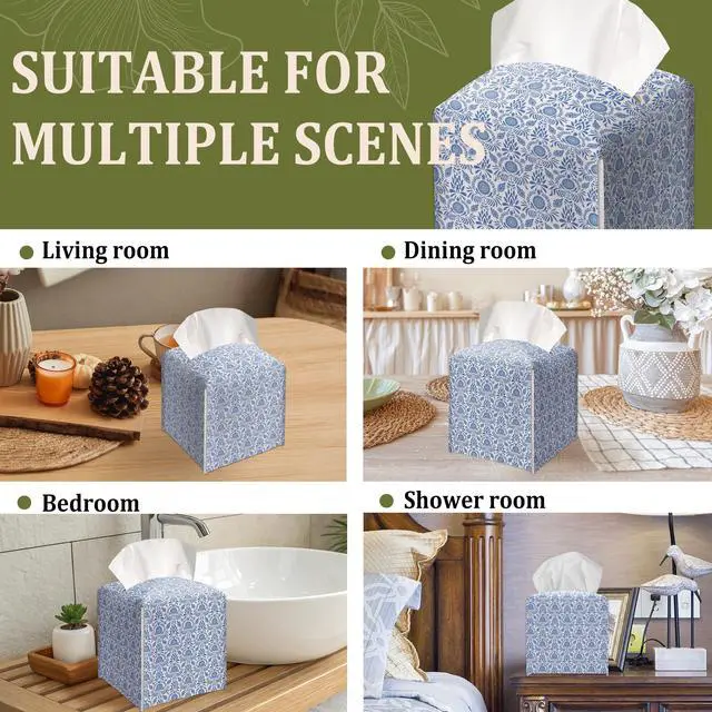 Alt view image 6 of 6 - Bohemian Folklore Blue Decorative Leather Tissue Box Cover - Tissue Box Holder Gifts for Women Family and Friends Funny Unique Home Decor Decorative for Kids Room Kitchen Bathroom Office - A36