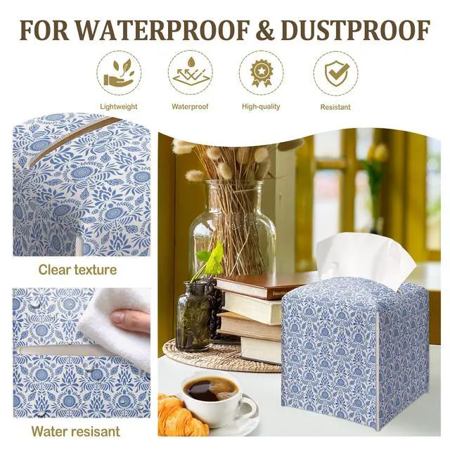Alt view image 3 of 6 - Bohemian Folklore Blue Decorative Leather Tissue Box Cover - Tissue Box Holder Gifts for Women Family and Friends Funny Unique Home Decor Decorative for Kids Room Kitchen Bathroom Office - A36