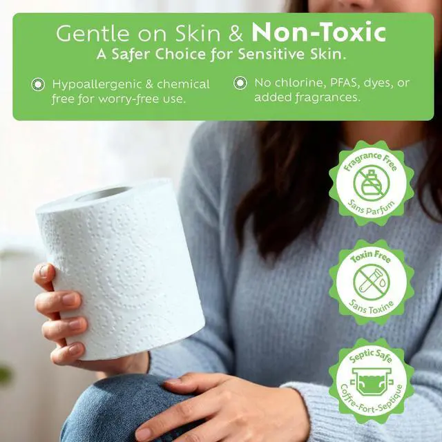 Alt view image 5 of 7 - Bamboo Toilet Paper, Septic Safe Toilet Paper 2 Ply 12 Rolls 300 Sheets Per Roll, Soft Unscented Bath Tissue, RV Safe, Eco-Friendly, Non Chlorine, PFAS Free, Made in Canada