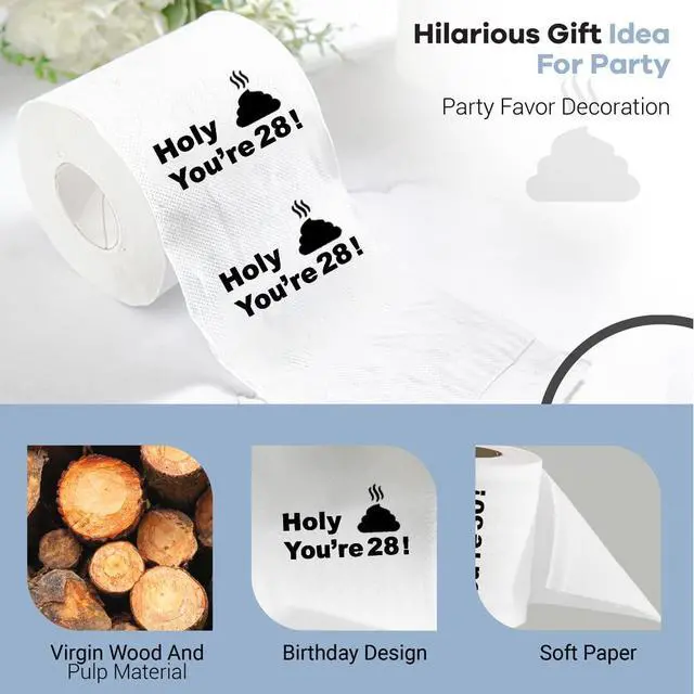 Alt view image 5 of 6 - 28th Birthday Decorations Toilet Paper for Boys & Girls - Funny Design Novelty Great Hilarious Gag Gift - Eco-Friendly, Ultra Soft & Comfortable - Perfect for Birthday Christmas & Party Supplies