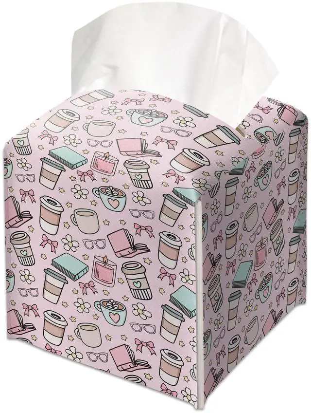 Main image of Books Coffee Decorative Leather Tissue Box Cover - Tissue Box Holder Gifts for Women Family and Friends Funny Unique Home Decor Decorative for Kids Room Kitchen Bathroom Office - A30