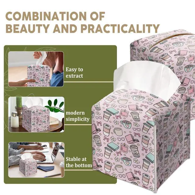 Alt view image 5 of 6 - Books Coffee Decorative Leather Tissue Box Cover - Tissue Box Holder Gifts for Women Family and Friends Funny Unique Home Decor Decorative for Kids Room Kitchen Bathroom Office - A30
