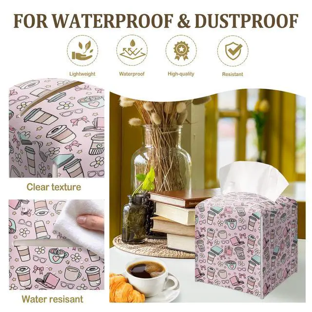 Alt view image 3 of 6 - Books Coffee Decorative Leather Tissue Box Cover - Tissue Box Holder Gifts for Women Family and Friends Funny Unique Home Decor Decorative for Kids Room Kitchen Bathroom Office - A30