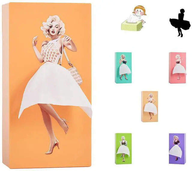 Main image of Girl's Long Skirt Tissue Box - Creative Cover Case, Cartoon Design Paper Dispenser for Home, Office, and Car (Orange)