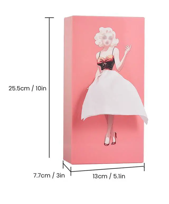 Alt view image 6 of 6 - Girl's Long Skirt Tissue Box - Creative Cover Case, Cartoon Design Paper Dispenser for Home, Office, and Car (Orange)