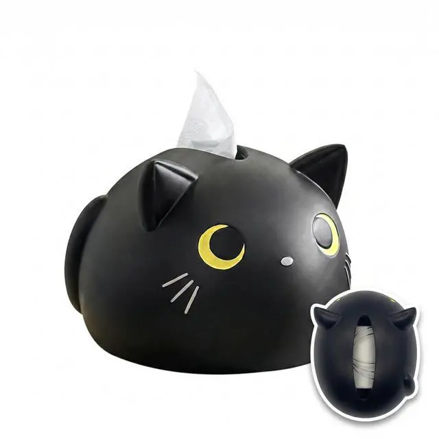 Main image of 7.1 x 4.7 x 4.7 Inch Cartoon Cat Tissue Box - Whimsical Tissue Dispenser for Bathroom Kitchen Bedroom Home Decor, Cute Kitty Face - Black Silicone