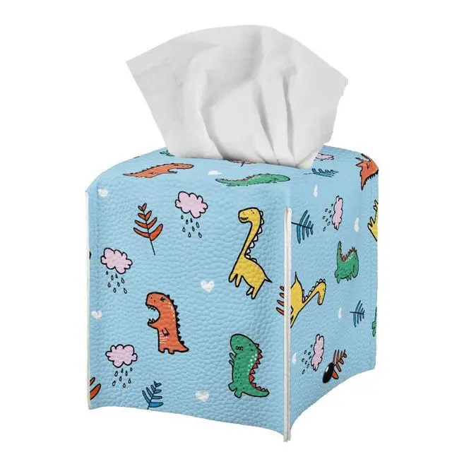 Alt view image 2 of 7 - Cartoon Dinosaur Tissue Box Holder for Kids Room Decoration Durable Leather PU Napkin Holder Case Cover Square Cube Tissue Facial Paper Organizers with Bottom Belt