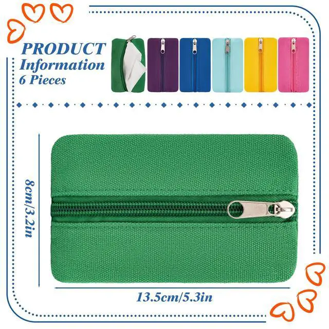 Alt view image 3 of 7 - Pocket Tissue Holder, 6 Packs Tissue Holder for Purse, Reusable Travel Tissue Pouch, Fabric Purse Zipper Enclosed Tissue Packs for Coins Tissue Cards Car Travel Office Home, 5.1 x 3.1 Inches