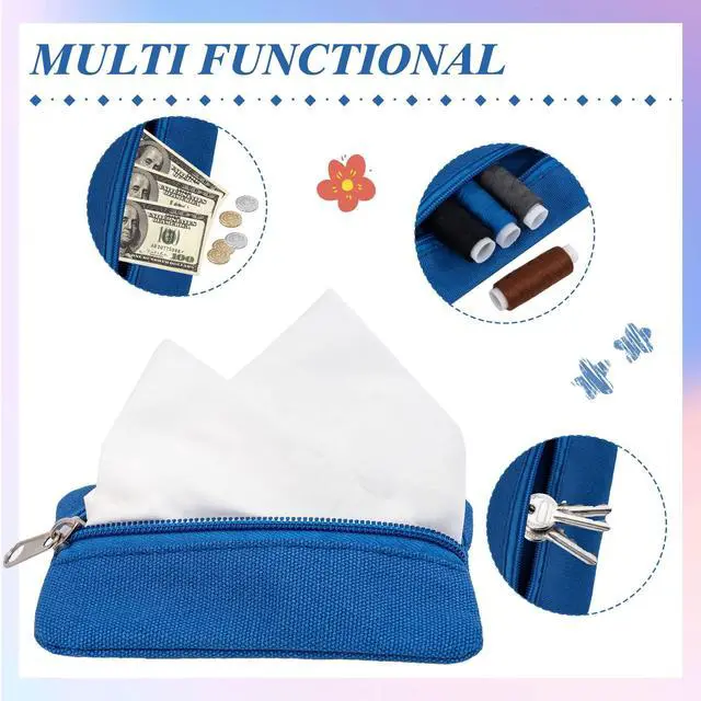 Alt view image 6 of 7 - Pocket Tissue Holder, 6 Packs Tissue Holder for Purse, Reusable Travel Tissue Pouch, Fabric Purse Zipper Enclosed Tissue Packs for Coins Tissue Cards Car Travel Office Home, 5.1 x 3.1 Inches
