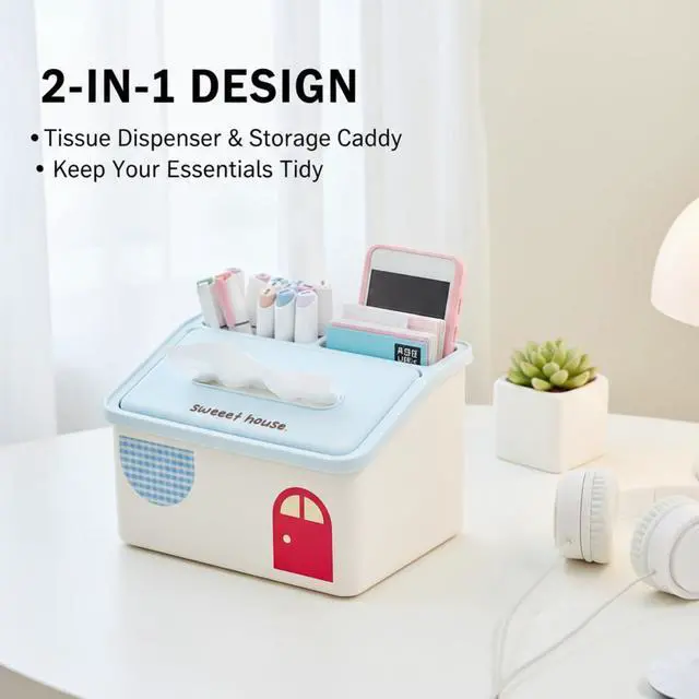 Alt view image 3 of 6 - 8.2x6.7x4.9 Inch Tissue Box Organizer with Storage - Versatile Girl Tissue Box, Desk Tissue Holder with Tray - Durable Plastic