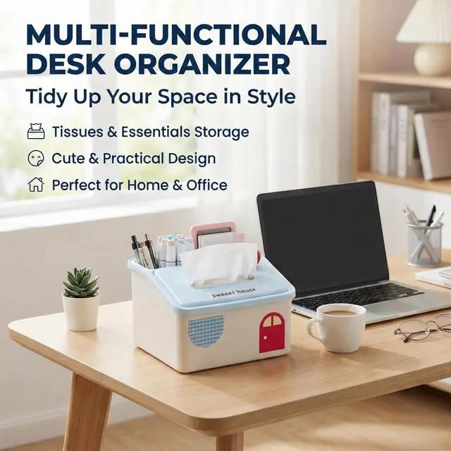 Alt view image 5 of 6 - 8.2x6.7x4.9 Inch Tissue Box Organizer with Storage - Versatile Girl Tissue Box, Desk Tissue Holder with Tray - Durable Plastic