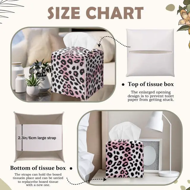 Alt view image 3 of 7 - Pink Cheetah Decorative Square Leather Tissue Box Cover - Cute Tissue Holder Gifts for Women Family and Friends Funny Unique for Home Decor Decorative for Kids Room Kitchen Bathroom Office - A29
