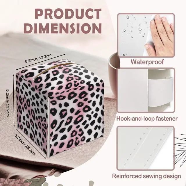 Alt view image 2 of 7 - Pink Cheetah Decorative Square Leather Tissue Box Cover - Cute Tissue Holder Gifts for Women Family and Friends Funny Unique for Home Decor Decorative for Kids Room Kitchen Bathroom Office - A29