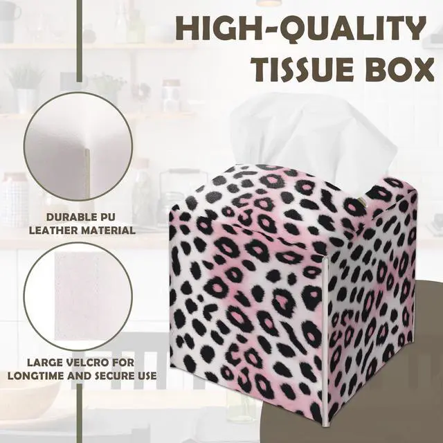 Alt view image 4 of 7 - Pink Cheetah Decorative Square Leather Tissue Box Cover - Cute Tissue Holder Gifts for Women Family and Friends Funny Unique for Home Decor Decorative for Kids Room Kitchen Bathroom Office - A29