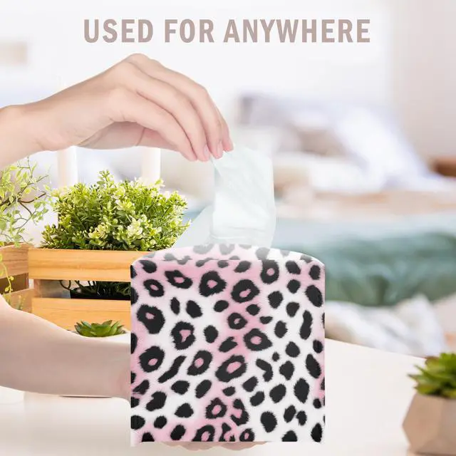 Alt view image 5 of 7 - Pink Cheetah Decorative Square Leather Tissue Box Cover - Cute Tissue Holder Gifts for Women Family and Friends Funny Unique for Home Decor Decorative for Kids Room Kitchen Bathroom Office - A29