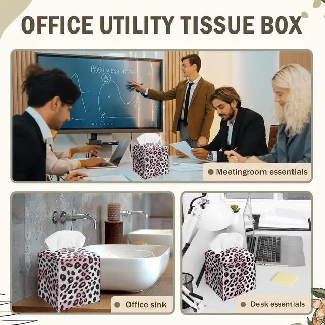 Alt view image 7 of 7 - Pink Cheetah Decorative Square Leather Tissue Box Cover - Cute Tissue Holder Gifts for Women Family and Friends Funny Unique for Home Decor Decorative for Kids Room Kitchen Bathroom Office - A29