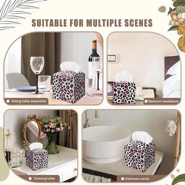 Alt view image 6 of 7 - Pink Cheetah Decorative Square Leather Tissue Box Cover - Cute Tissue Holder Gifts for Women Family and Friends Funny Unique for Home Decor Decorative for Kids Room Kitchen Bathroom Office - A29