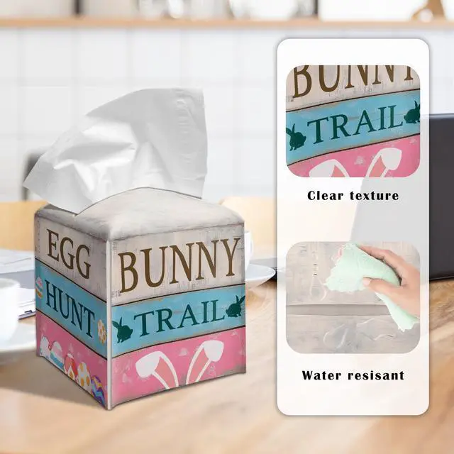 Alt view image 3 of 5 - Easter Decor Bunny Trail Egg Hunt Tissue Box Cover(011)