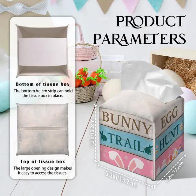 Alt view image 2 of 5 - Easter Decor Bunny Trail Egg Hunt Tissue Box Cover(011)