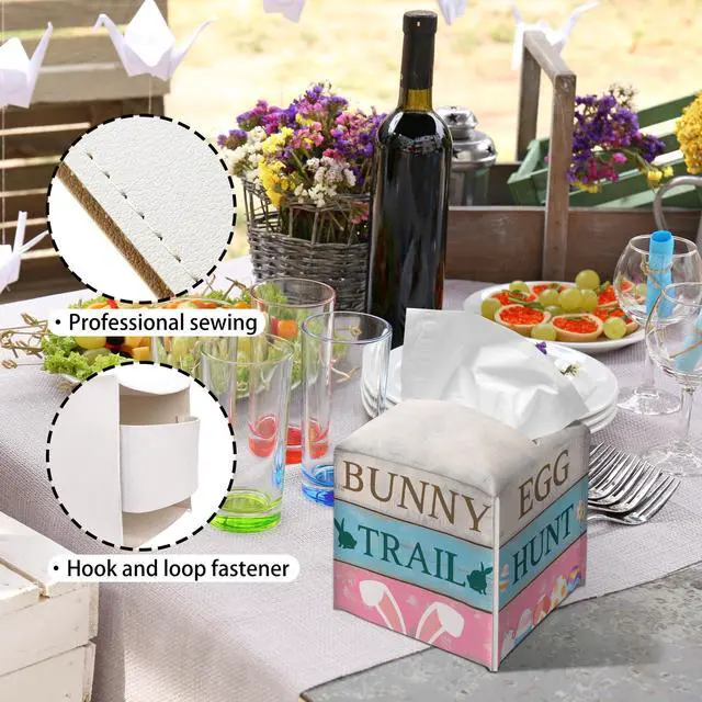 Alt view image 4 of 5 - Easter Decor Bunny Trail Egg Hunt Tissue Box Cover(011)