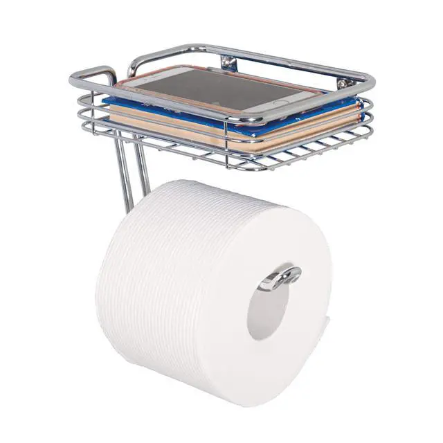 Alt view image 3 of 5 - Classico Metal Wall Mount Toilet Paper Holder with Wire Shelf for Master, Guest, Kid's Bathroom, 7.25" x 5.25" x 5.3", Chrome
