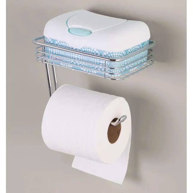 Alt view image 2 of 5 - Classico Metal Wall Mount Toilet Paper Holder with Wire Shelf for Master, Guest, Kid's Bathroom, 7.25" x 5.25" x 5.3", Chrome