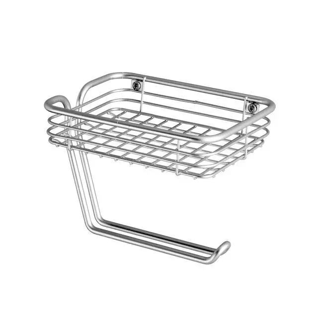 Alt view image 5 of 5 - Classico Metal Wall Mount Toilet Paper Holder with Wire Shelf for Master, Guest, Kid's Bathroom, 7.25" x 5.25" x 5.3", Chrome