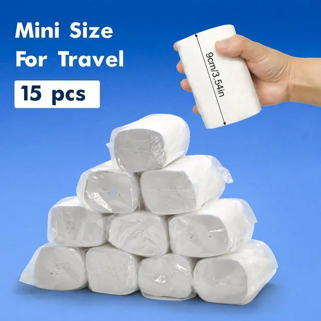 Alt view image 2 of 6 - 15 PCS Travel Size Toilet Paper Mini Toilet Paper Rolls Soft Compact Pack Portable Individual Tissue for Camping Hiking Outdoors (15)