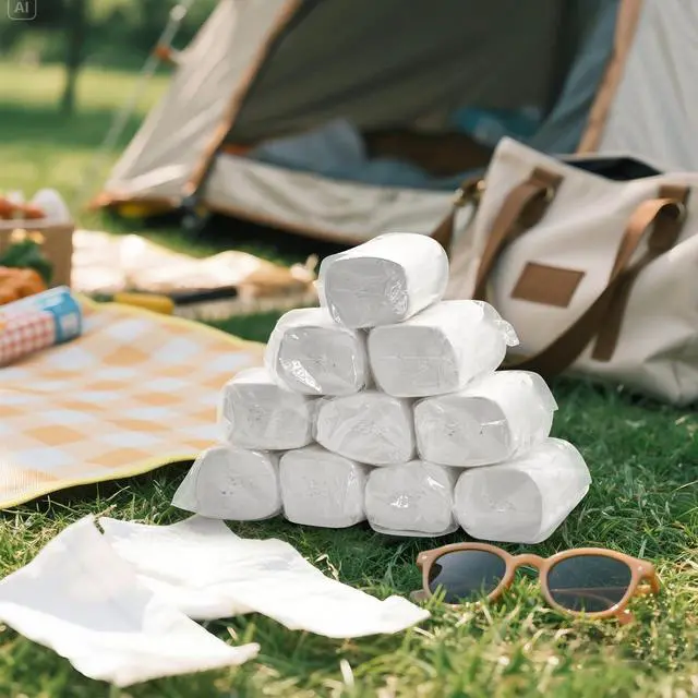 Alt view image 4 of 6 - 15 PCS Travel Size Toilet Paper Mini Toilet Paper Rolls Soft Compact Pack Portable Individual Tissue for Camping Hiking Outdoors (15)