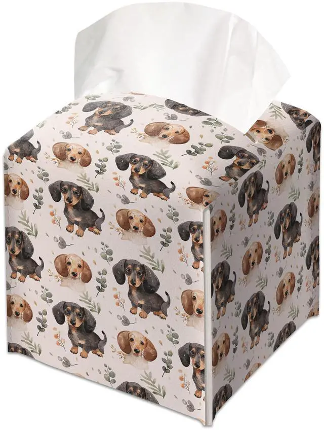 Main image of Botanical Boho Cute Dog Decorative Leather Tissue Box Cover - Tissue Box Holder Gifts for Women Family and Friends Funny Unique Home Decor Decorative for Kids Room Kitchen Bathroom Office - A47