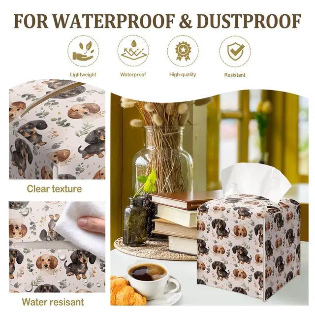 Alt view image 3 of 6 - Botanical Boho Cute Dog Decorative Leather Tissue Box Cover - Tissue Box Holder Gifts for Women Family and Friends Funny Unique Home Decor Decorative for Kids Room Kitchen Bathroom Office - A47