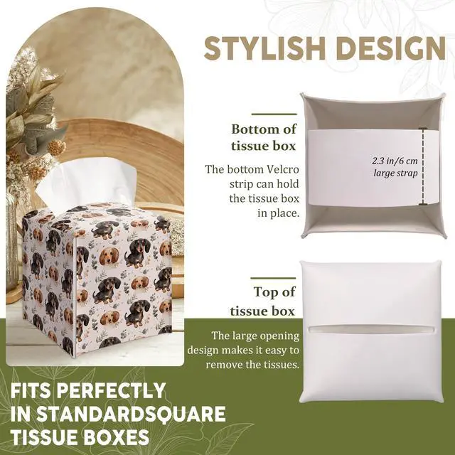 Alt view image 4 of 6 - Botanical Boho Cute Dog Decorative Leather Tissue Box Cover - Tissue Box Holder Gifts for Women Family and Friends Funny Unique Home Decor Decorative for Kids Room Kitchen Bathroom Office - A47
