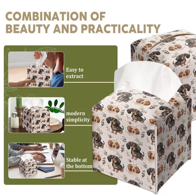 Alt view image 5 of 6 - Botanical Boho Cute Dog Decorative Leather Tissue Box Cover - Tissue Box Holder Gifts for Women Family and Friends Funny Unique Home Decor Decorative for Kids Room Kitchen Bathroom Office - A47