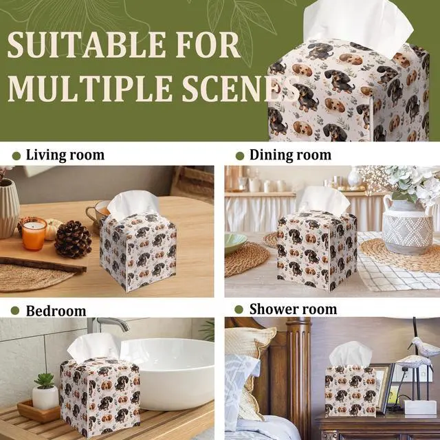 Alt view image 6 of 6 - Botanical Boho Cute Dog Decorative Leather Tissue Box Cover - Tissue Box Holder Gifts for Women Family and Friends Funny Unique Home Decor Decorative for Kids Room Kitchen Bathroom Office - A47