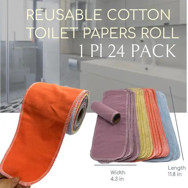 Alt view image 2 of 7 - Reusable Toilet Paper Towels 24 Count Roll,Washable Absorbent No Tear Bidet Towels Cotton Cloth,Zero Waste Cleaning Supplies for Bathroom(Solid 4 Colors)