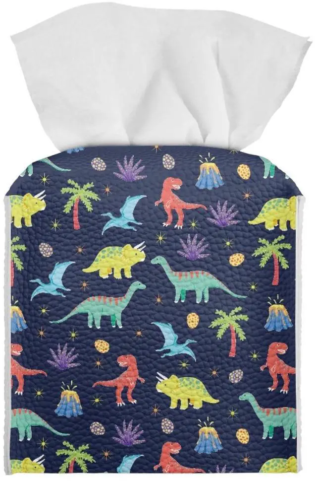 Main image of Cartoon Dinosaur Tissue Box Covers Square Tissue Box Holder Organizers Leather PU Facial Paper Holder Case for Bathroom Night Stand Kids Room Decoration