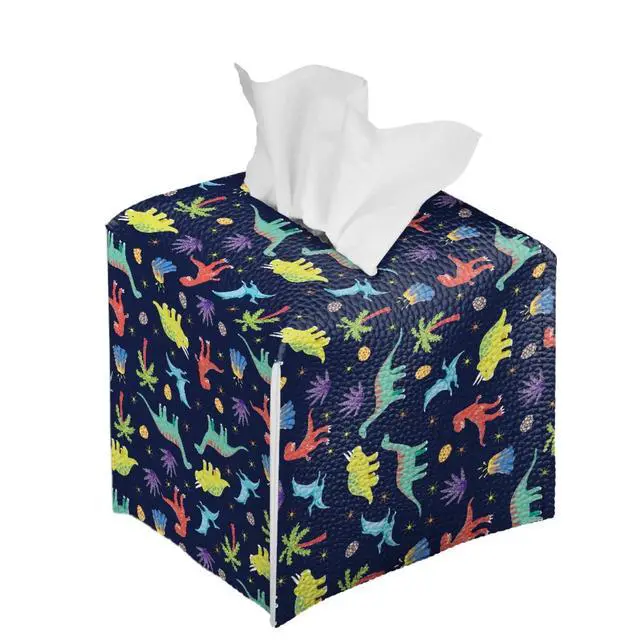 Alt view image 2 of 7 - Cartoon Dinosaur Tissue Box Covers Square Tissue Box Holder Organizers Leather PU Facial Paper Holder Case for Bathroom Night Stand Kids Room Decoration