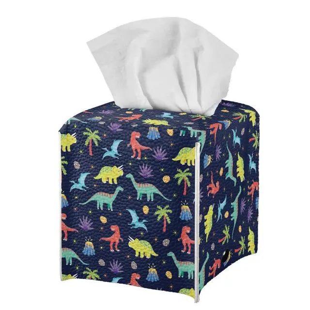 Alt view image 3 of 7 - Cartoon Dinosaur Tissue Box Covers Square Tissue Box Holder Organizers Leather PU Facial Paper Holder Case for Bathroom Night Stand Kids Room Decoration