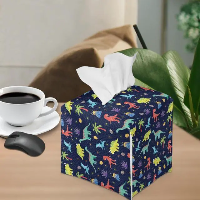 Alt view image 5 of 7 - Cartoon Dinosaur Tissue Box Covers Square Tissue Box Holder Organizers Leather PU Facial Paper Holder Case for Bathroom Night Stand Kids Room Decoration