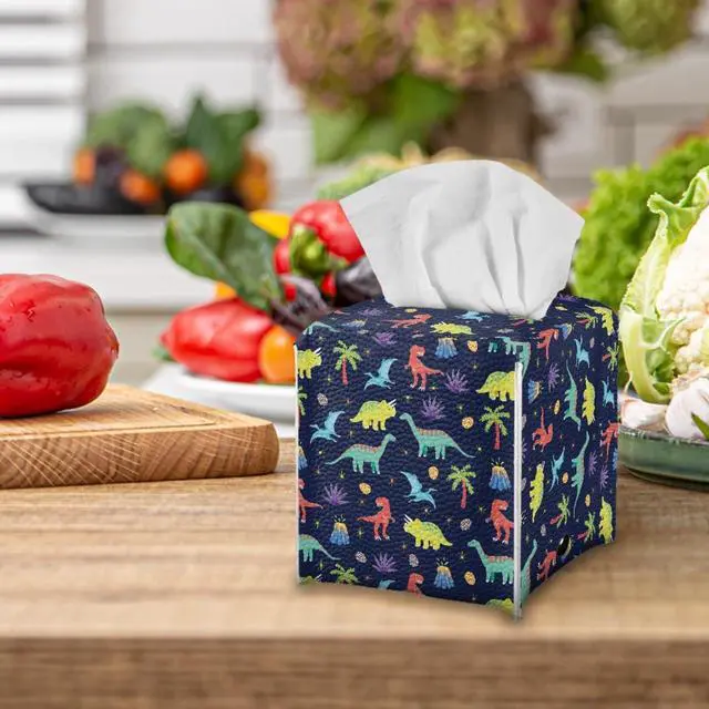 Alt view image 6 of 7 - Cartoon Dinosaur Tissue Box Covers Square Tissue Box Holder Organizers Leather PU Facial Paper Holder Case for Bathroom Night Stand Kids Room Decoration